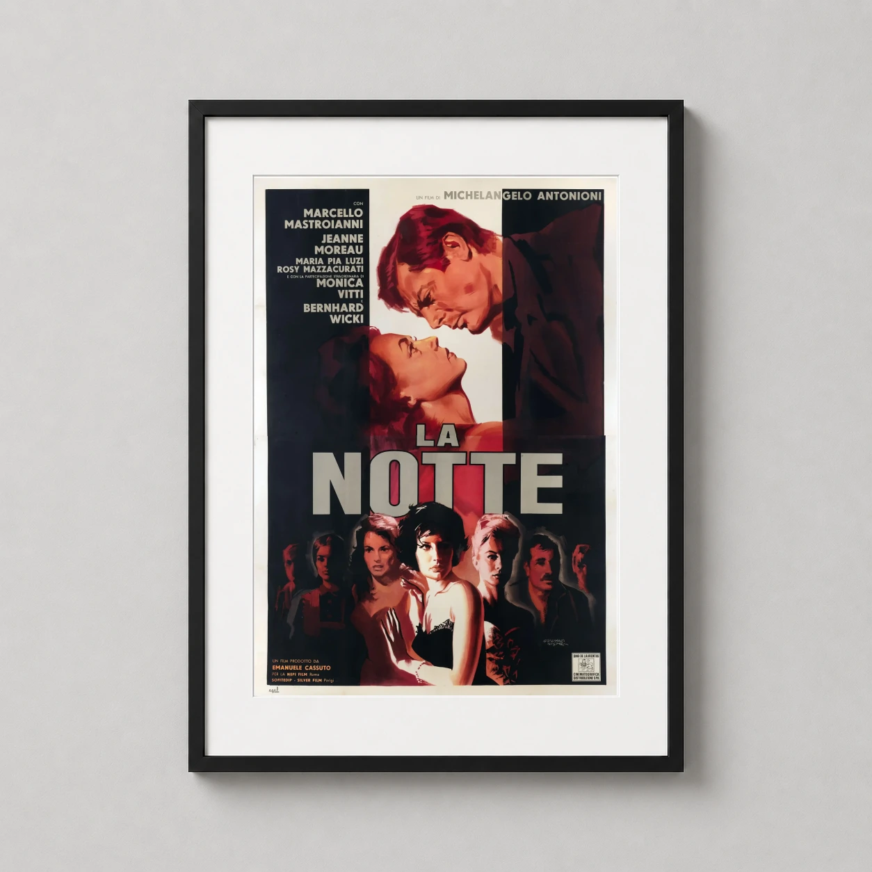 Notte Michelangelo Antonioni — this vintage 1961 La Notte Italian film poster features Marcello
