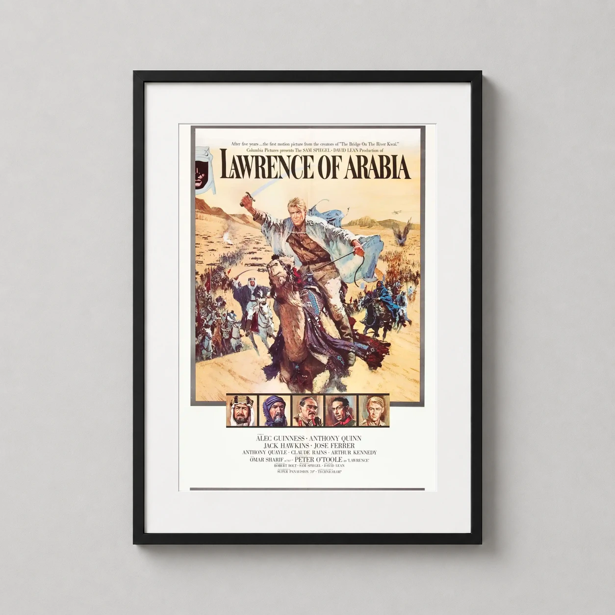 Lawrence Arabia Classic — this vintage illustrative poster depicts T.E. Lawrence leading a desert
