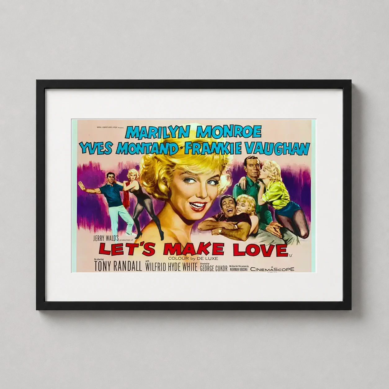 Let's Make Love Marilyn Monroe Film — this vibrant 1960 movie poster features a large central illustration of