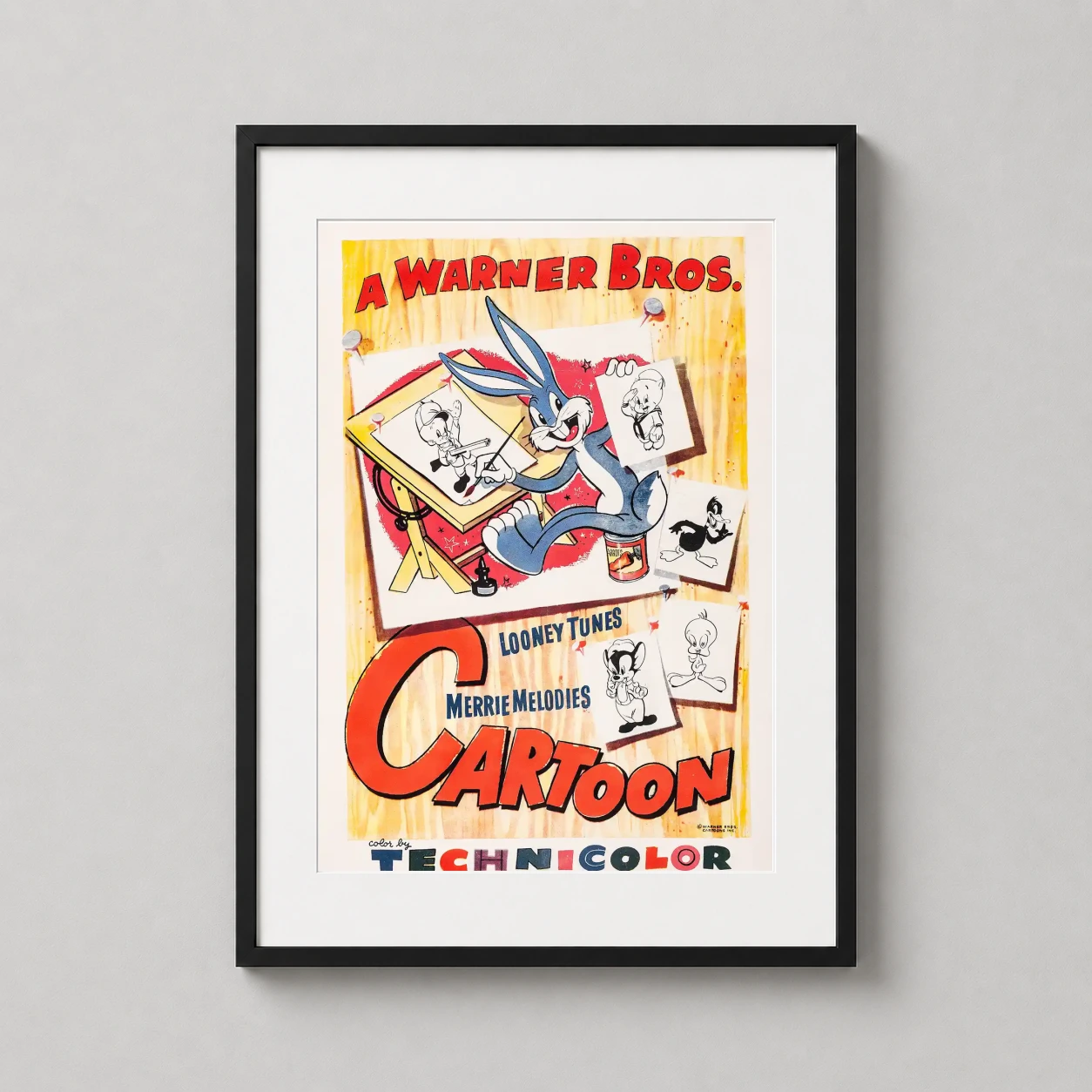 Bugs Bunny Looney Tunes Merrie — vintage 1952 Warner Bros. poster featuring Bugs Bunny at a drawing