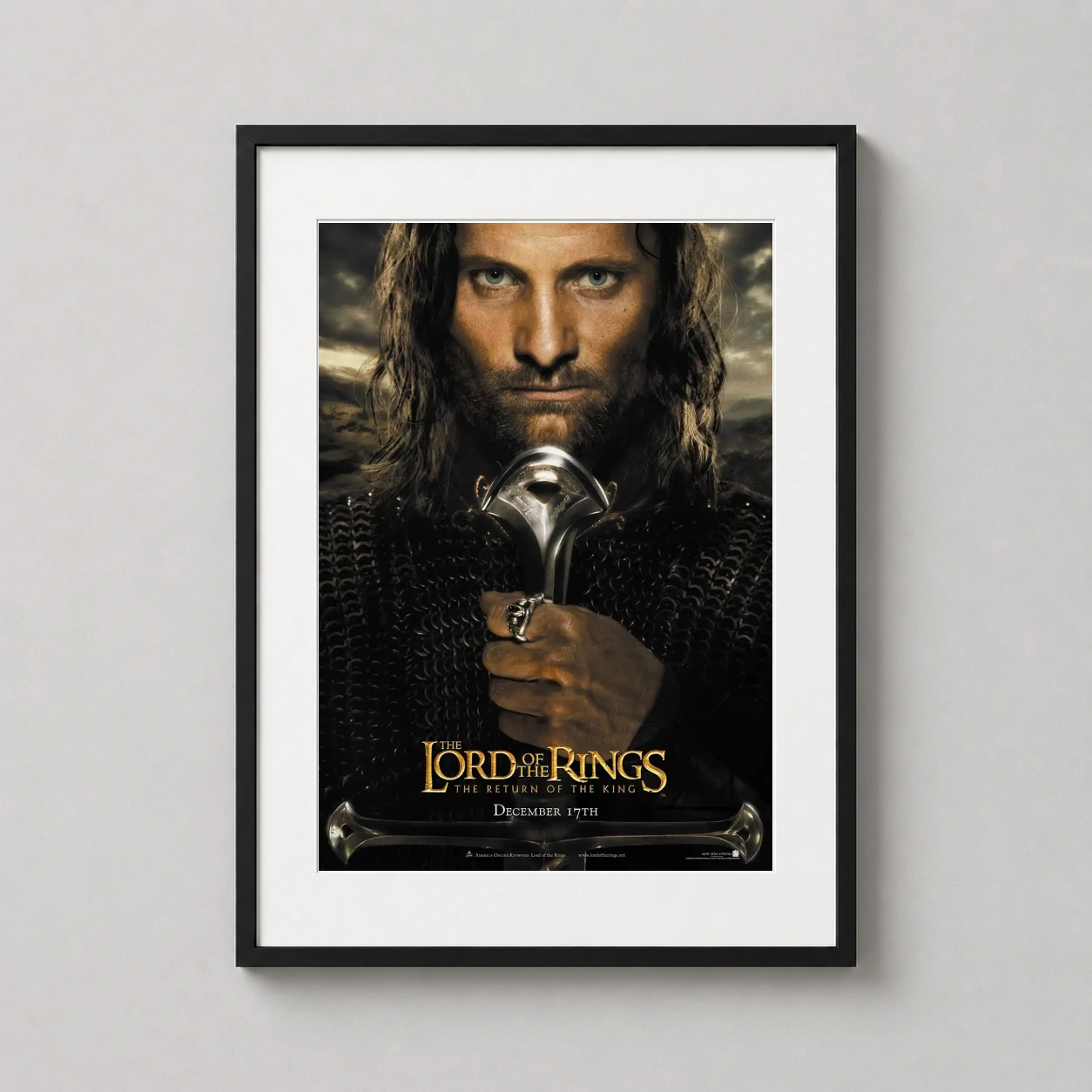 Lord of the Rings — intense photographic movie art showing Aragorn gripping his sword hilt