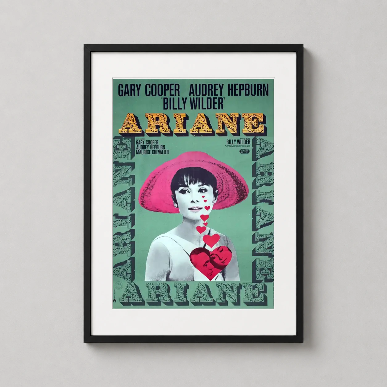 Ariane Love Afternoon Audrey — vibrant pop-art movie poster for Ariane featuring Audrey Hepburn in a
