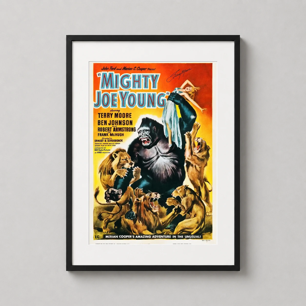 Mighty Joe Young Vintage — vibrant 1949 RKO movie poster features Joe the gorilla protecting a