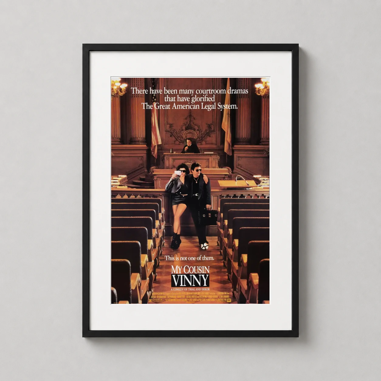 My Cousin Vinny — this photographic print features Joe Pesci and Marisa Tomei against a