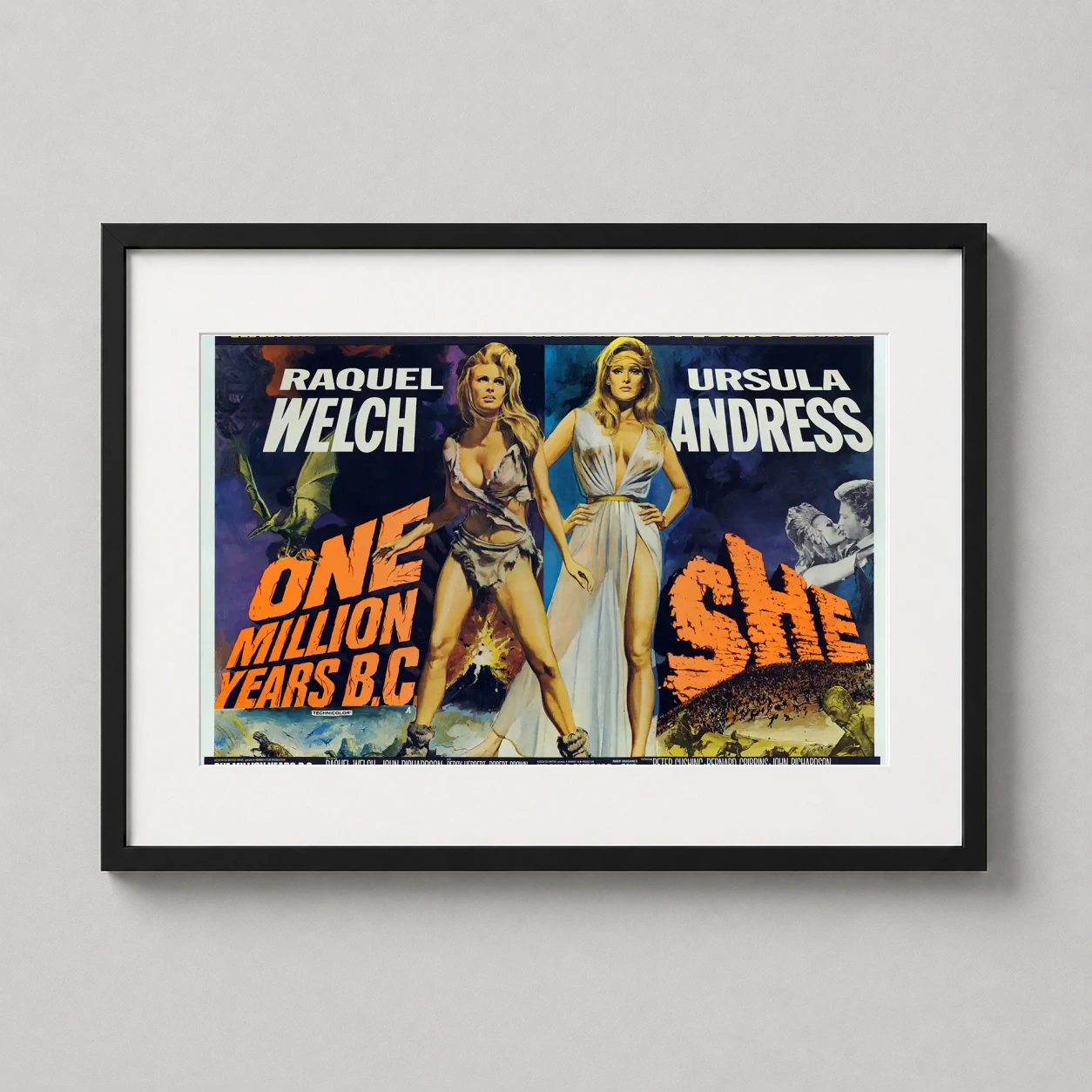 One Million Years B C — hammer Films double feature poster featuring Raquel Welch and Ursula