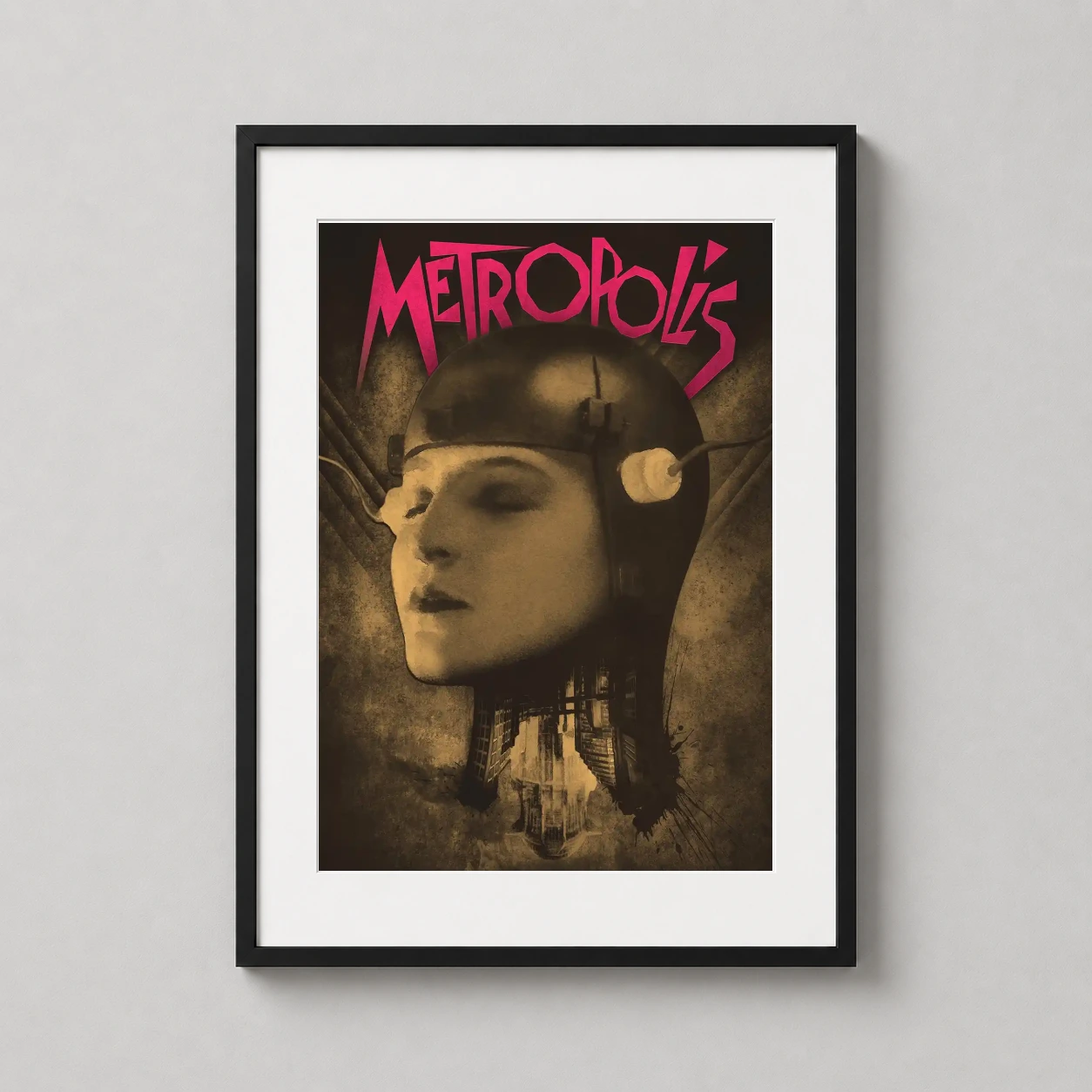 Metropolis — sepia-toned art print featuring the machine-woman Maria from Fritz