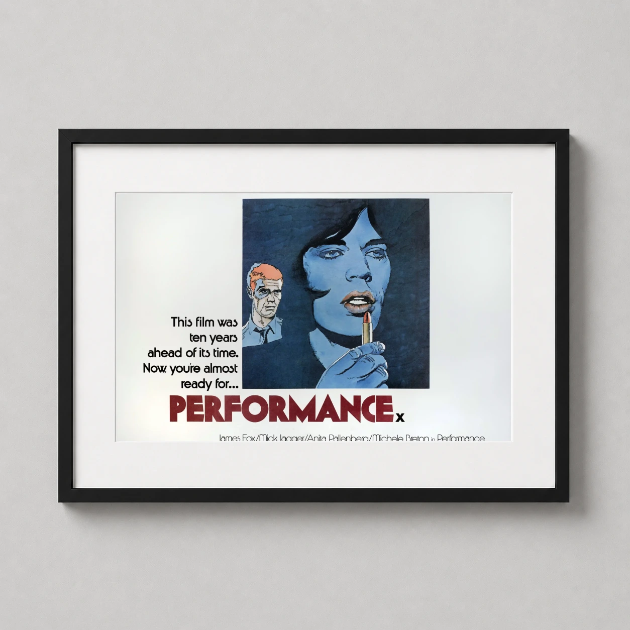 Performance — vintage-style illustration from the 1970 film Performance featuring a