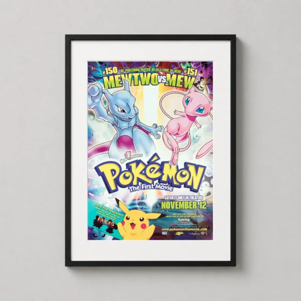 Pokémon The First Movie Mewtwo vs Mew Retro Movie Poster