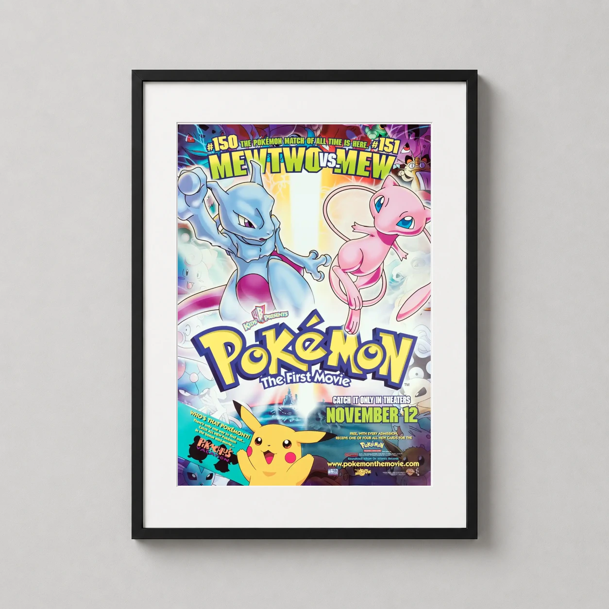 Pokemon the First — vibrant 1999 theatrical poster print featuring the legendary battle