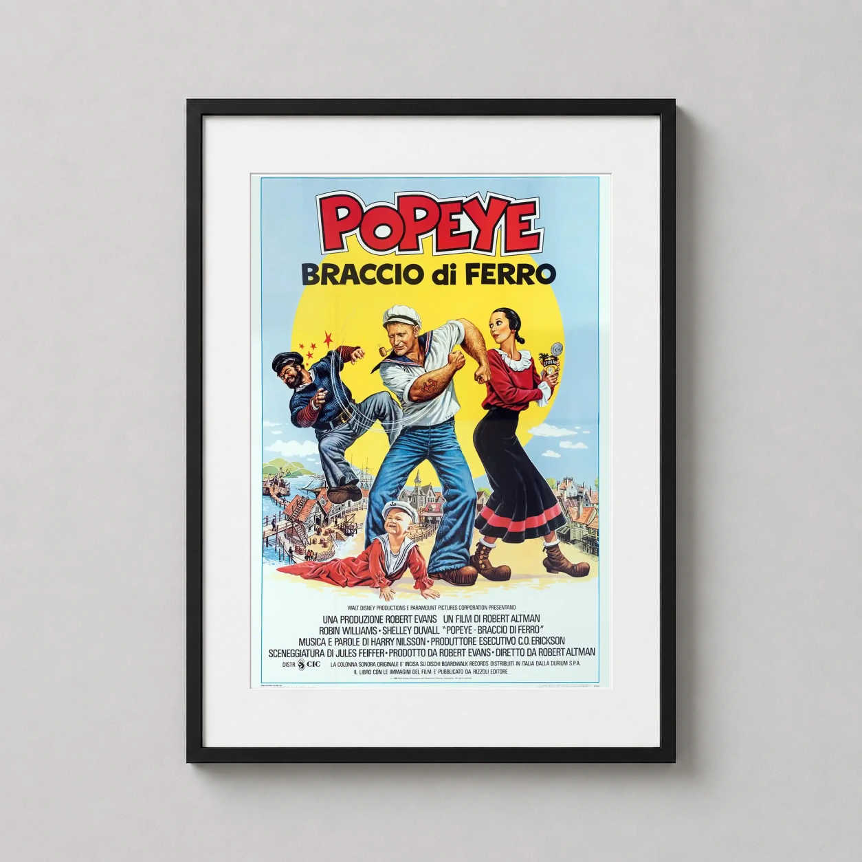 Popeye — this Italian Braccio di Ferro poster features Robin Williams as Popeye
