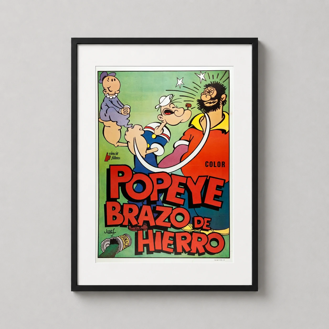 Popeye Brazo Hierro Cartoon — vintage Spanish language Popeye cartoon movie poster featuring Popeye