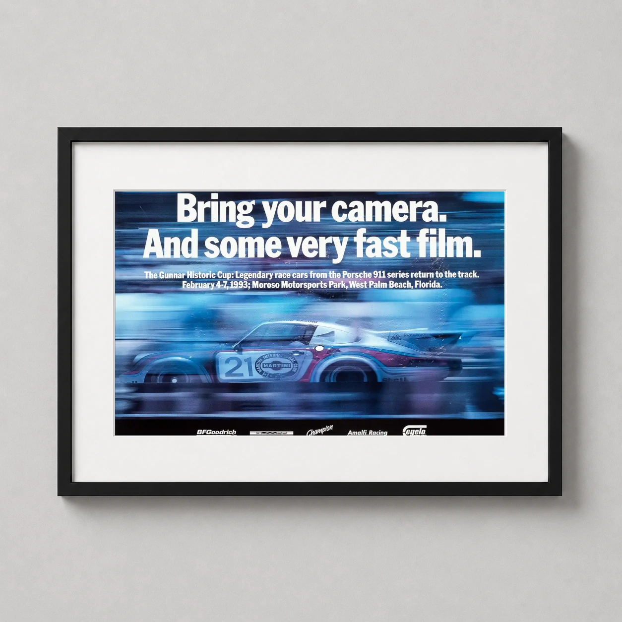 Porsche 911 Martini Racing Gunnar — high-speed Martini Racing Porsche 911 with motion blur from the 1993