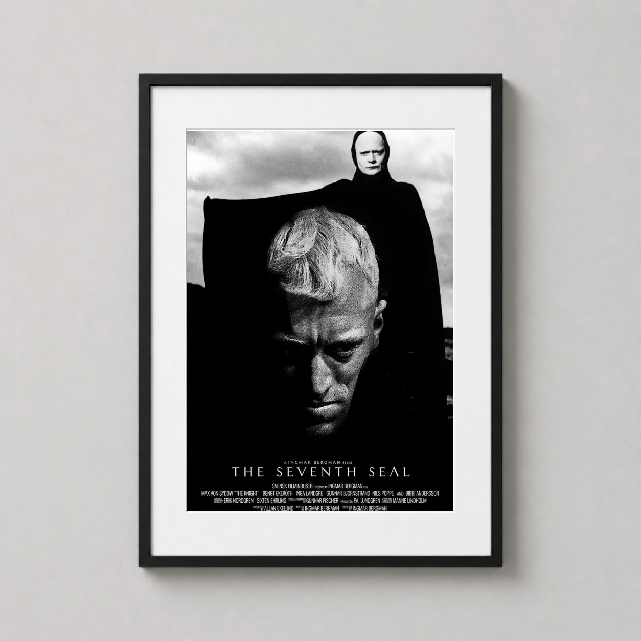 Seventh Seal — high-contrast black and white cinematic art featuring the Knight and