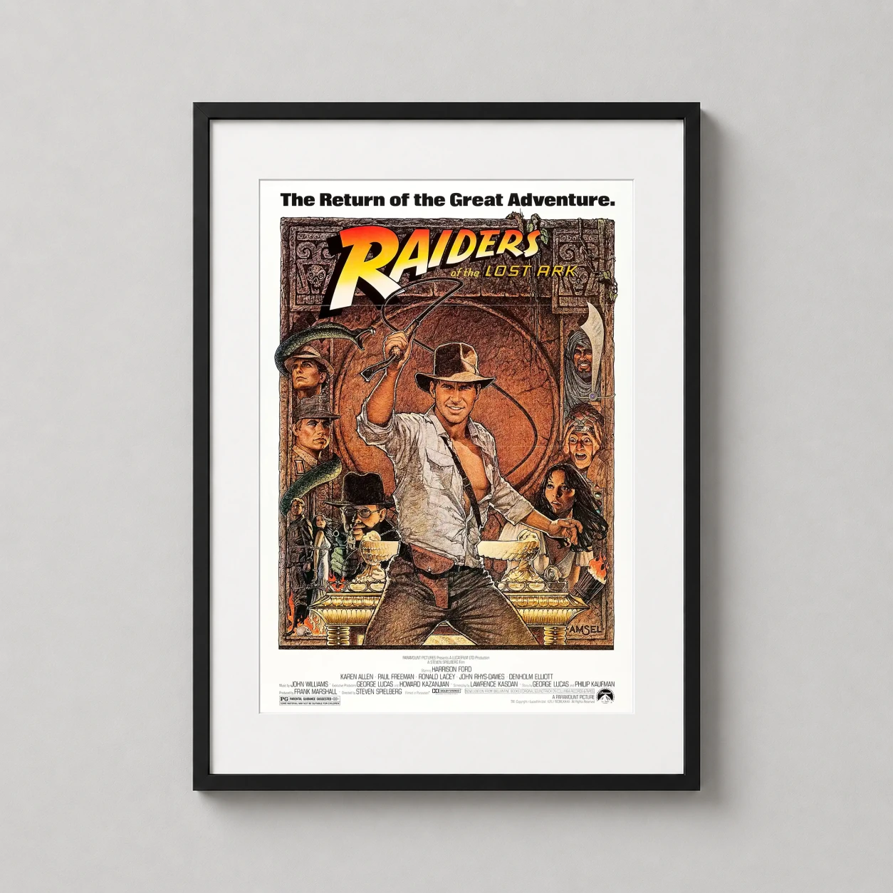 Raiders Lost Ark Illustrated — richard Amsel's classic illustrated movie poster for Raiders of the