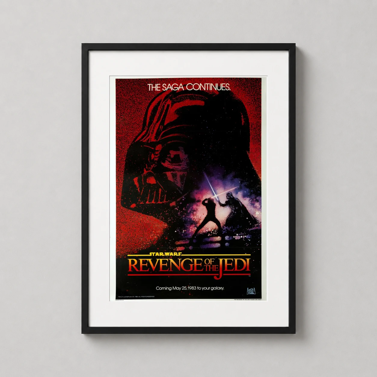 Revenge of the Jedi — this 1983 teaser artwork features a red-stippled Darth Vader silhouette