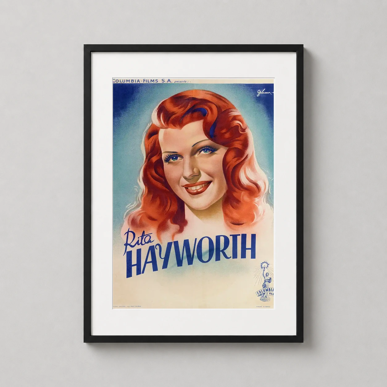 Rita Hayworth Hollywood Glamour — illustrative vintage studio portrait of Rita Hayworth featuring her