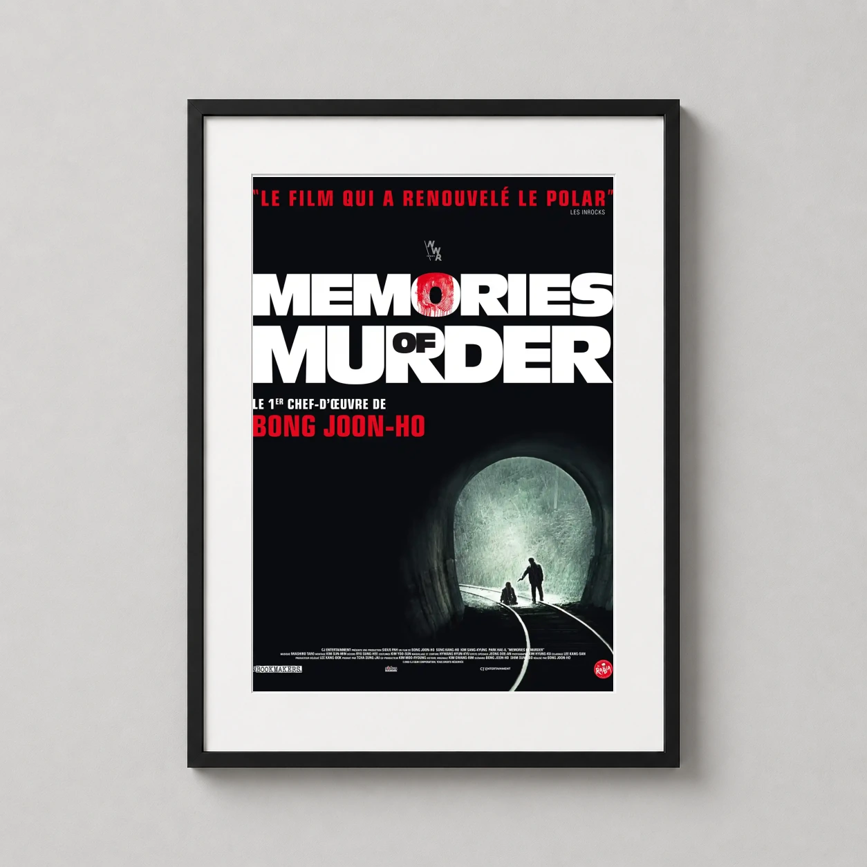 Memories of Murder — silhouettes stand on dark train tracks at a tunnel mouth in this