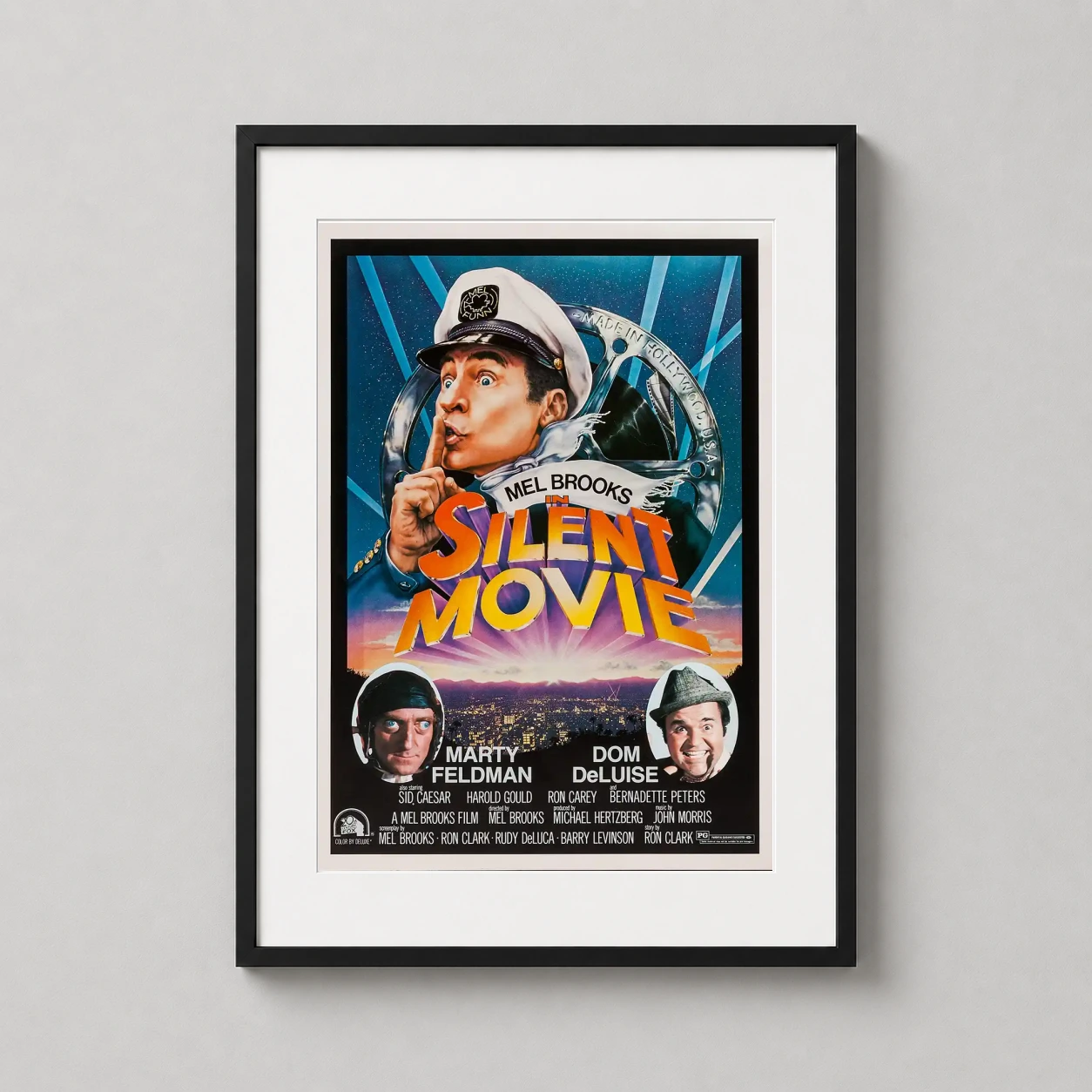 Silent — this vintage artwork features Mel Brooks, Marty Feldman, and Dom