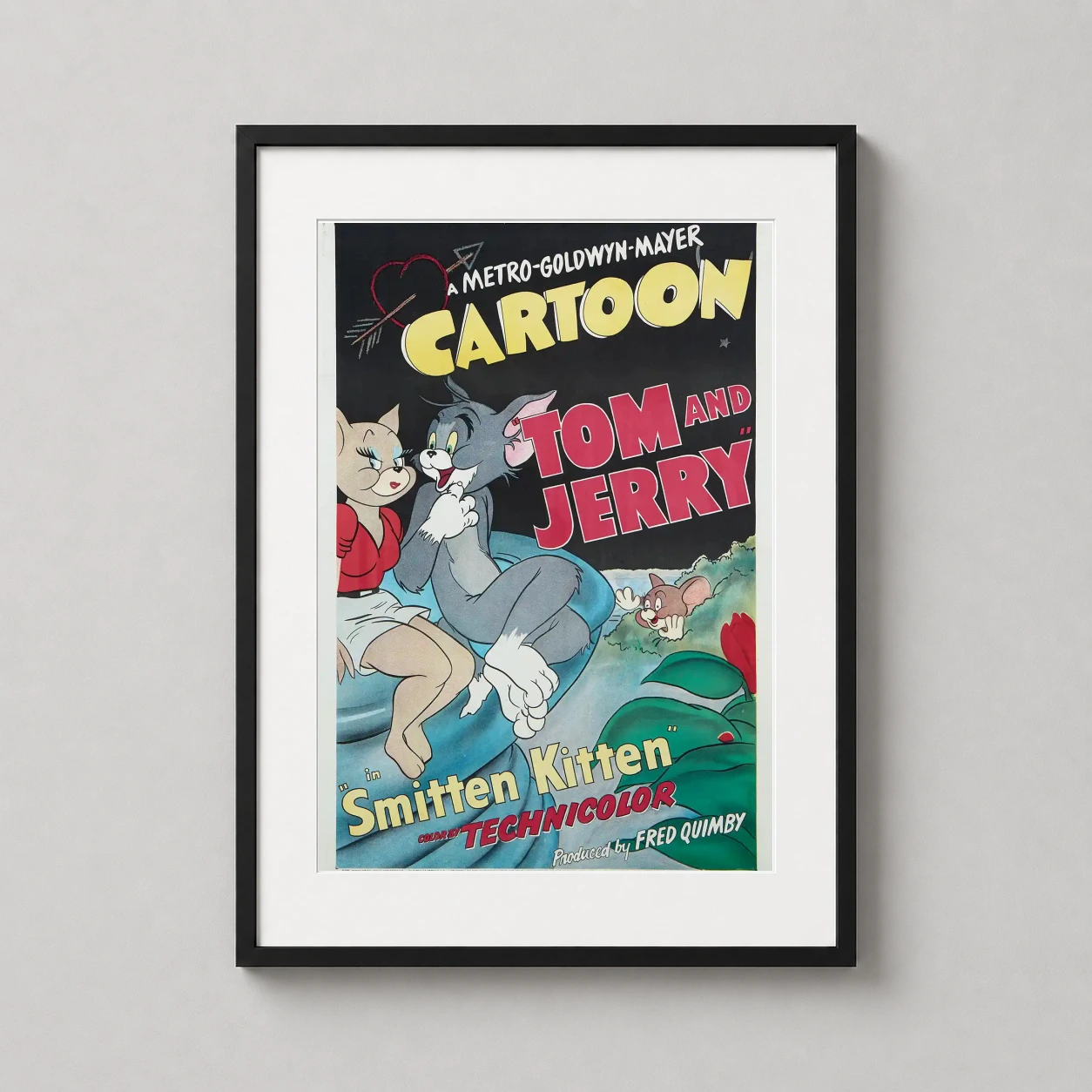 Tom Jerry Smitten Kitten — vintage 1952 movie poster for Smitten Kitten featuring Tom swooning
