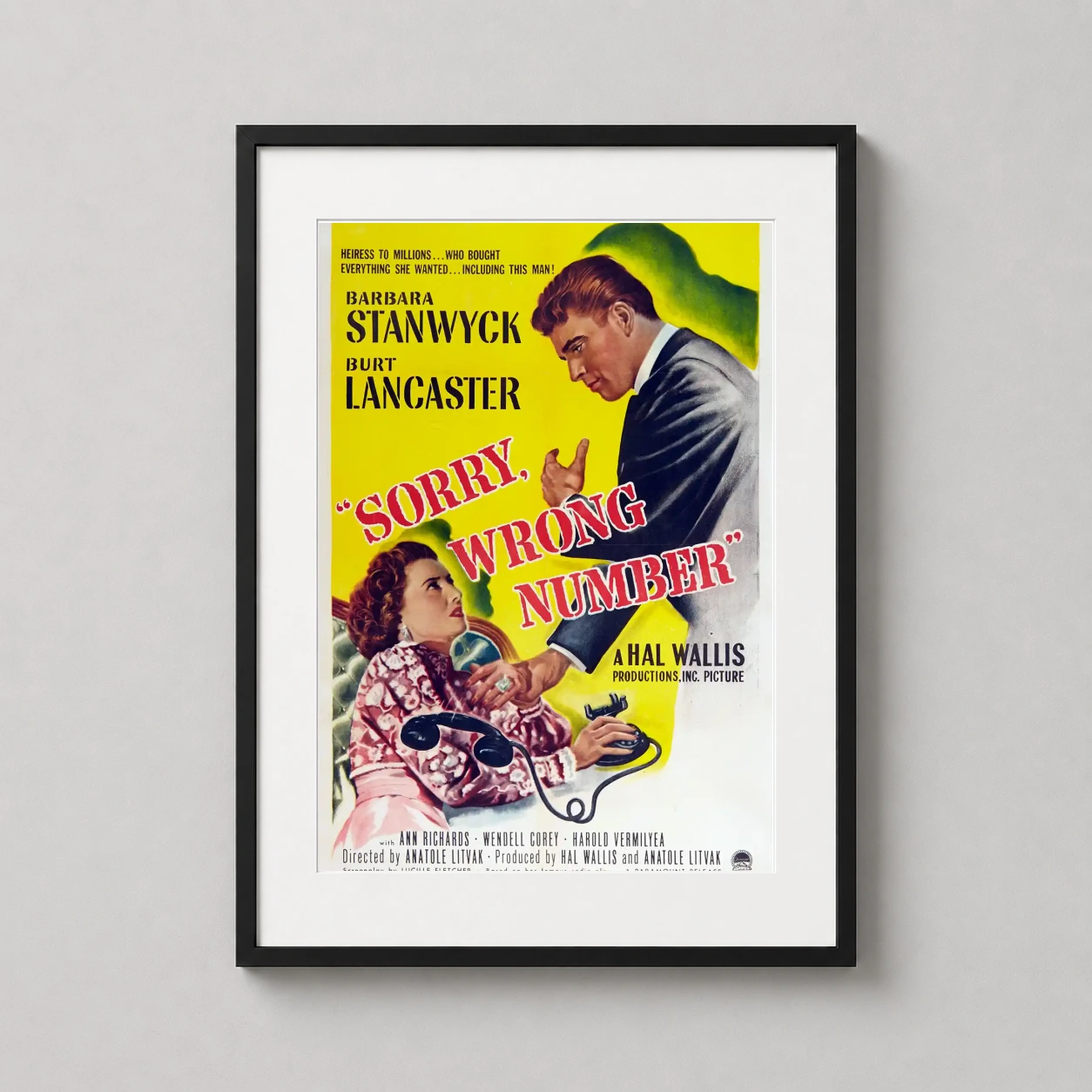 Sorry Wrong Number — vintage 1948 movie poster for Sorry, Wrong Number featuring Barbara