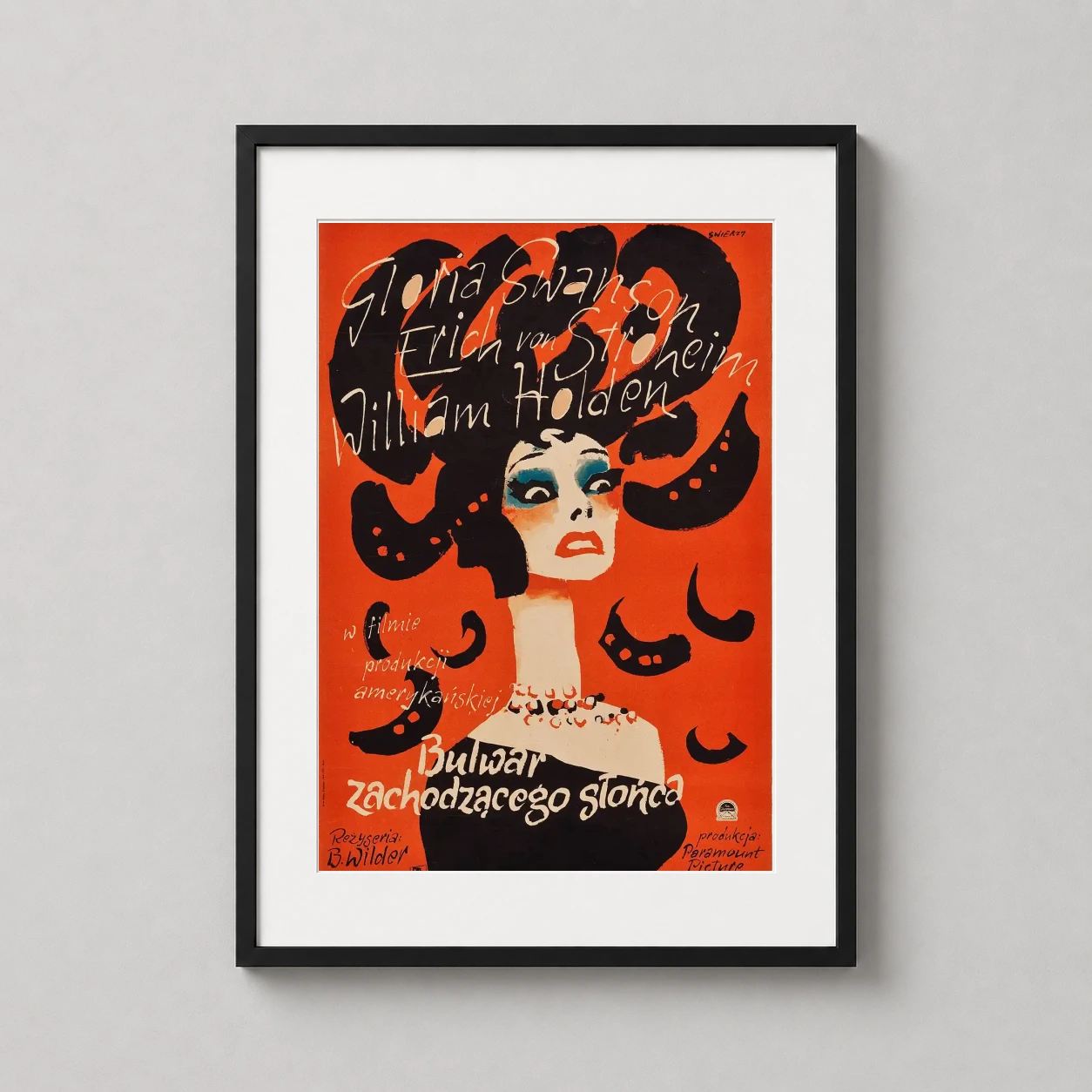 Sunset Boulevard 1950 Film — surrealist Polish film poster for Sunset Boulevard featuring Gloria