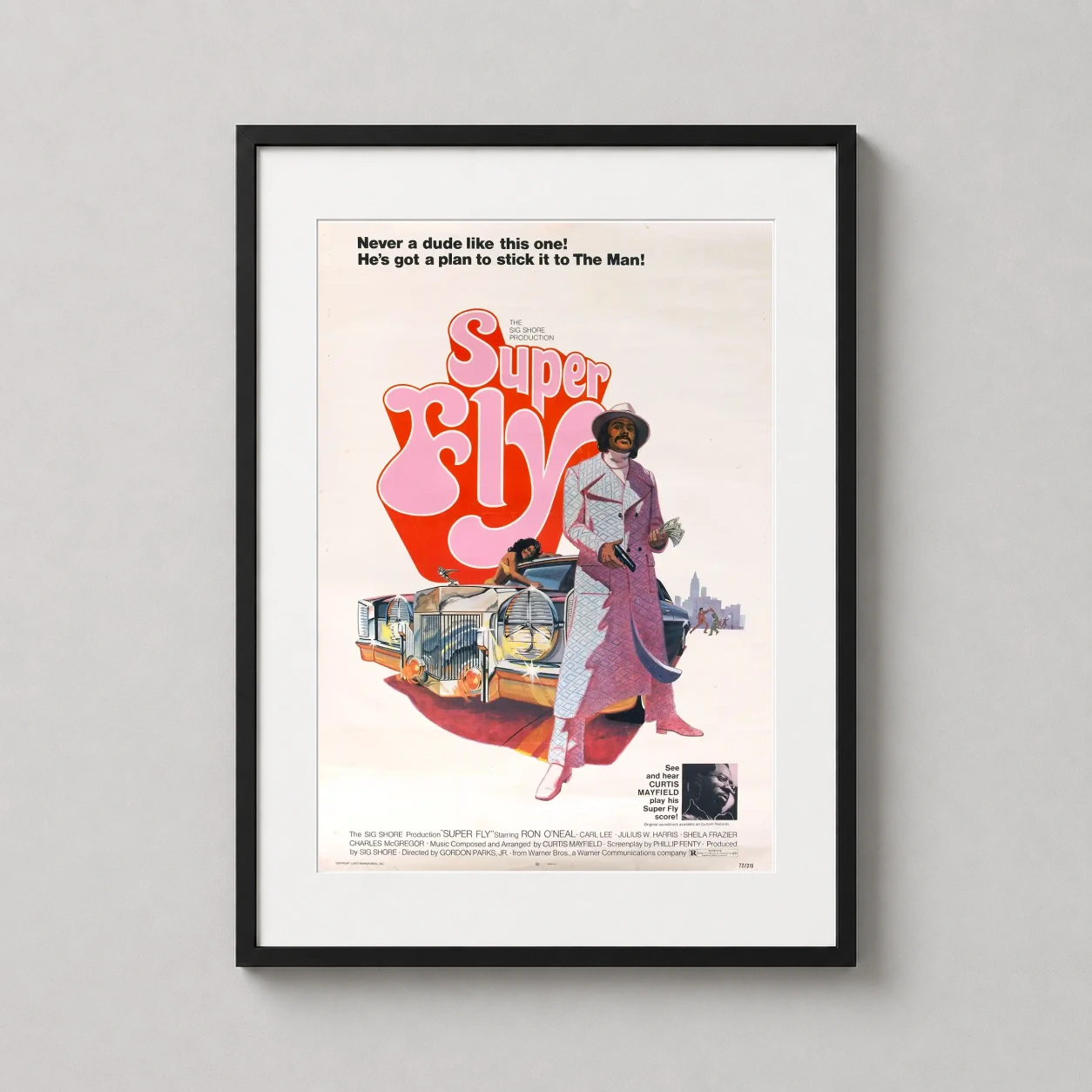 Superfly — this retro movie poster features Ron O’Neal as Priest in his iconic