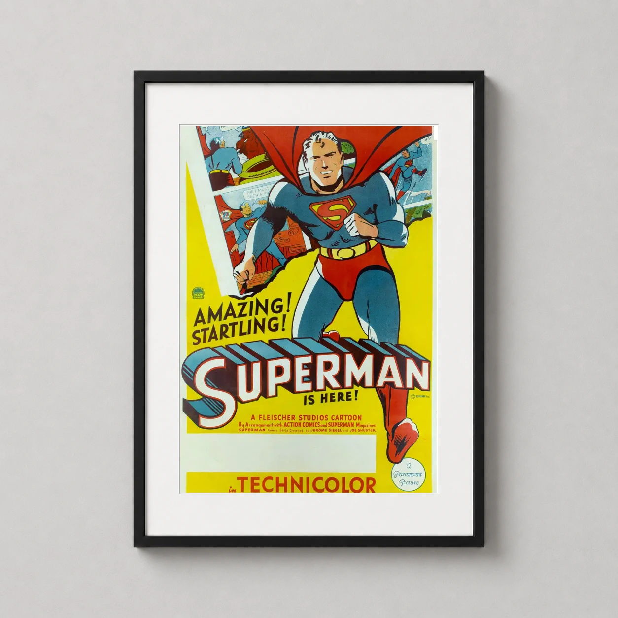 Superman — vibrant yellow 1941 Paramount Pictures poster featuring the Fleischer