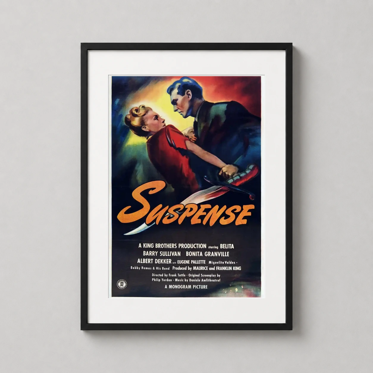 Suspense — dramatic 1946 Suspense movie poster featuring a tense embrace between