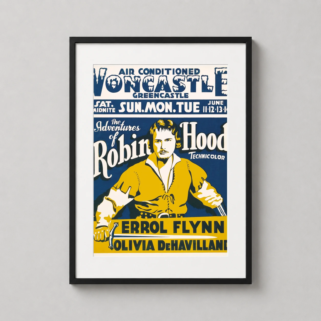 Adventures of Robin Hood — vintage Technicolor movie art featuring Errol Flynn as Robin Hood in a