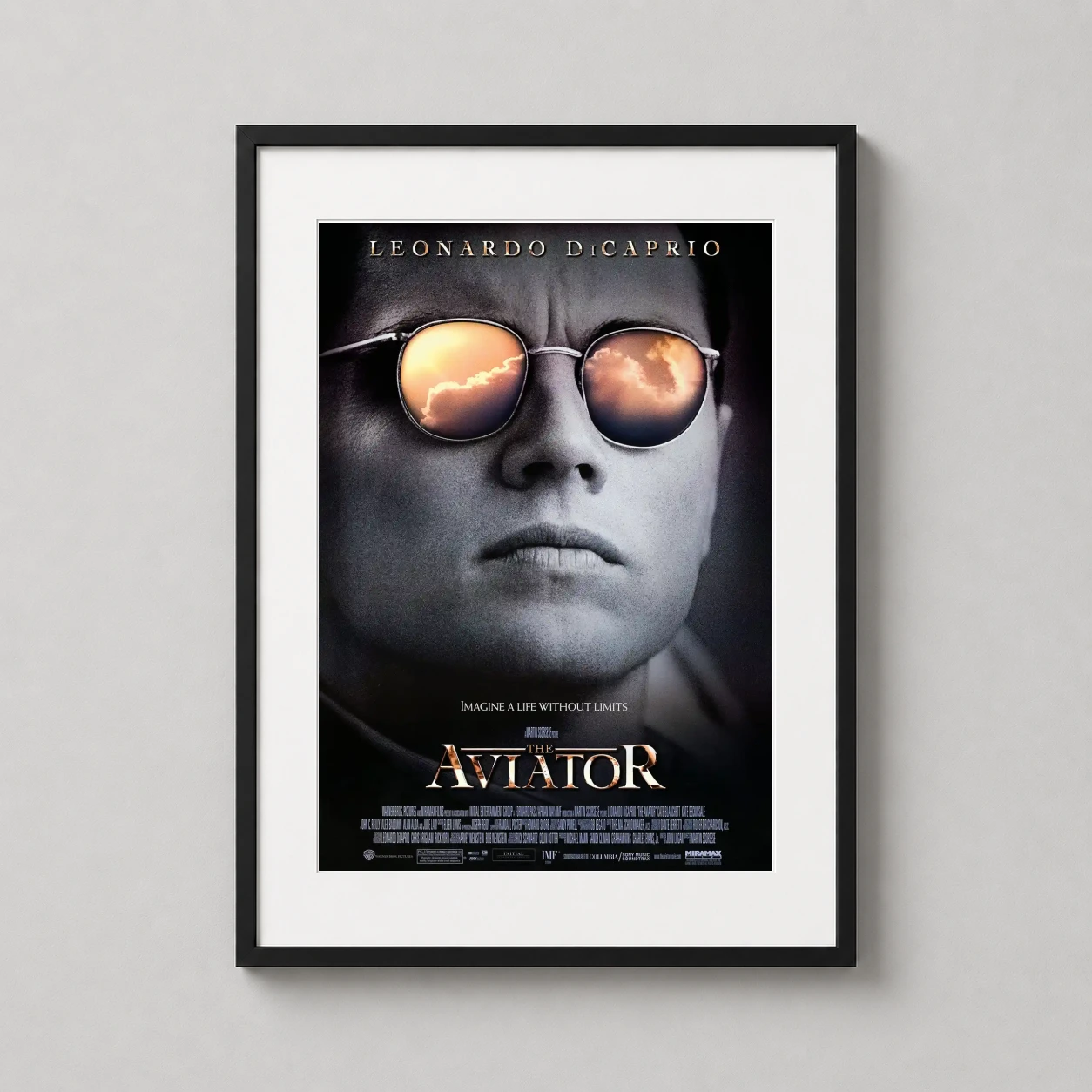 Aviator — close-up cinematic poster of Leonardo DiCaprio as Howard Hughes in The