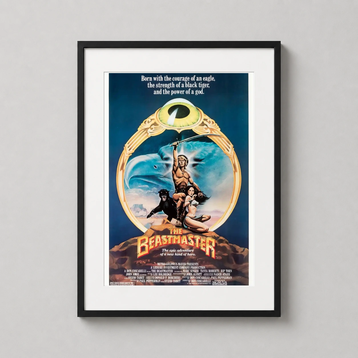 Beastmaster — vibrant 1982 movie poster featuring Dar holding his sword aloft
