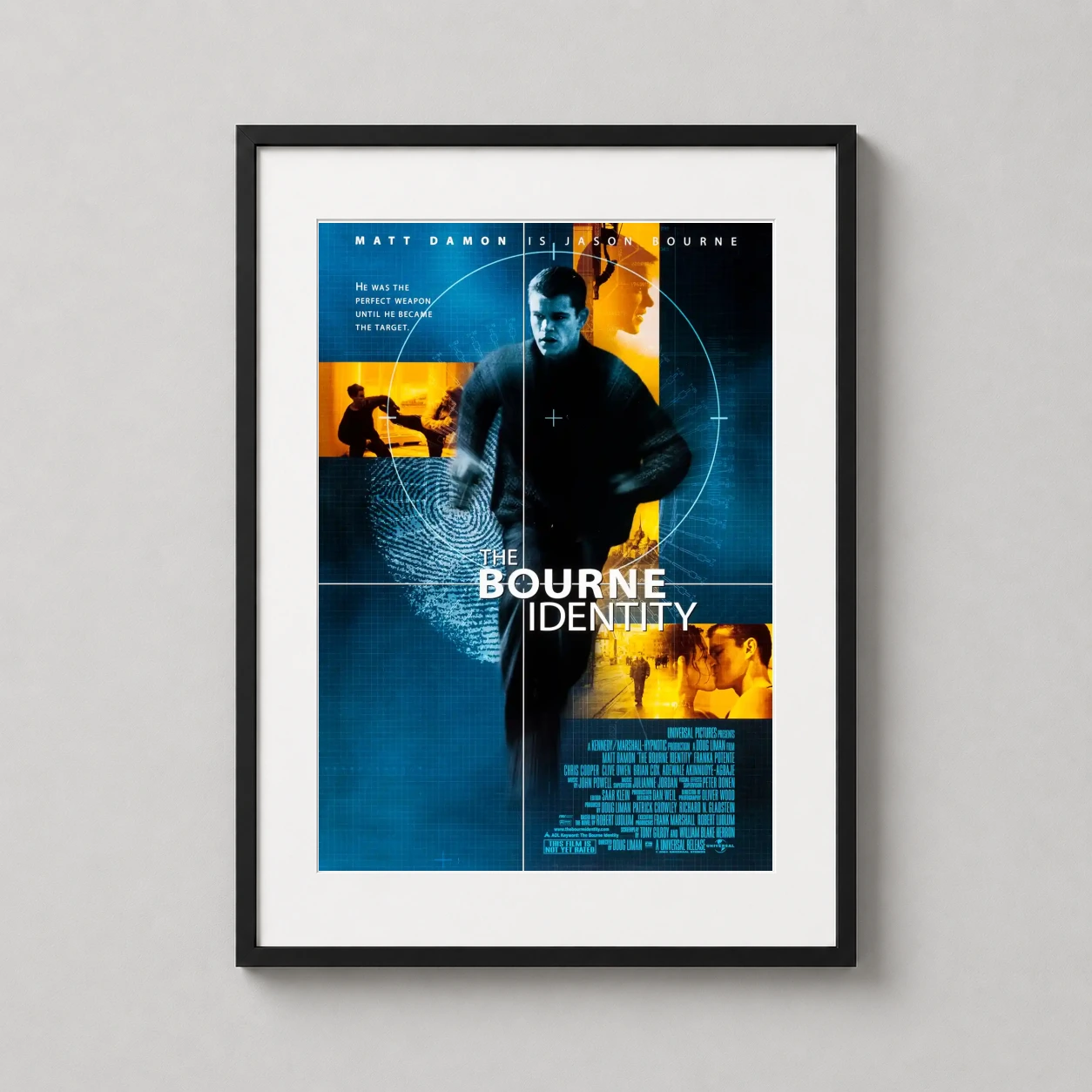 Bourne Identity — matt Damon stars as Jason Bourne in this high-tech blue-toned action