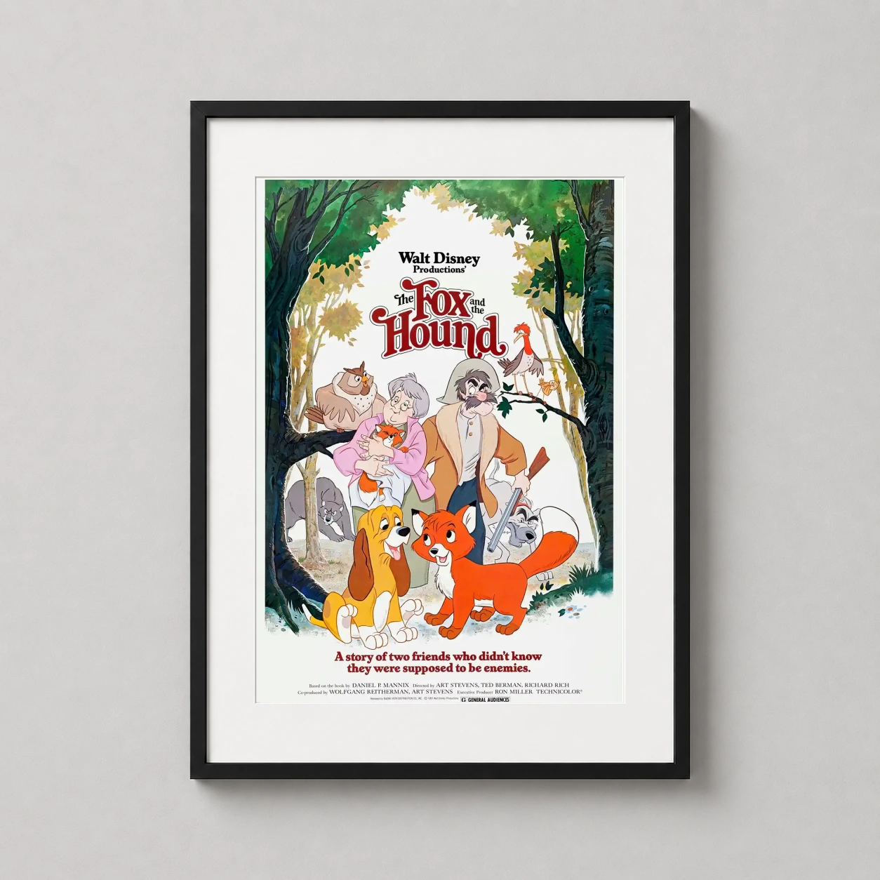 Fox and the Hound — featuring Tod and Copper, this classic 1981 Disney movie poster