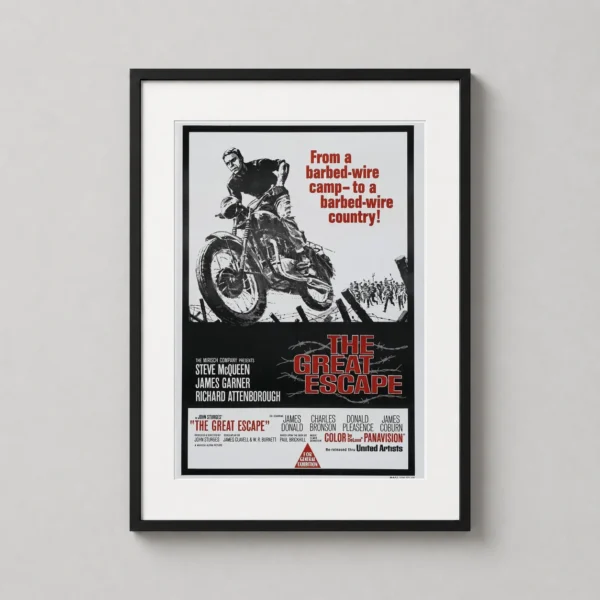 The Great Escape 1963 Steve McQueen Motorcycle Vintage Movie Poster
