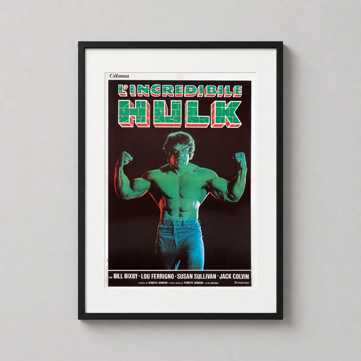 Incredible Hulk — vintage Italian movie poster featuring Lou Ferrigno as the Incredible