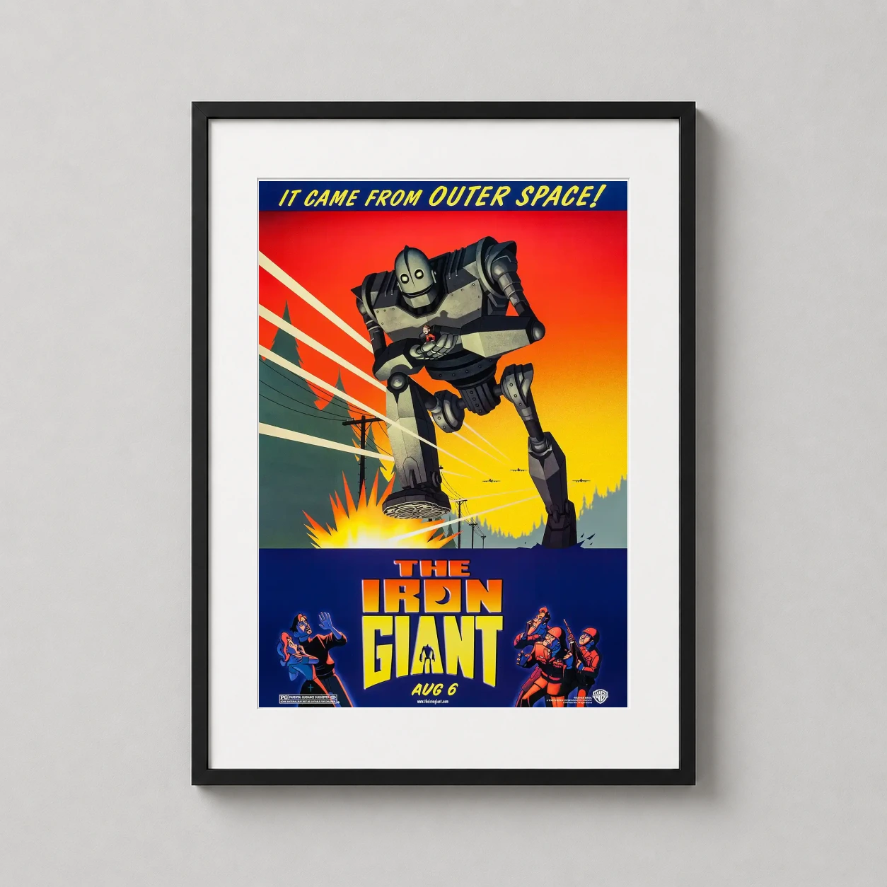 The Iron Giant 1999 Animated — dramatic retro-style poster for The Iron Giant featuring the massive