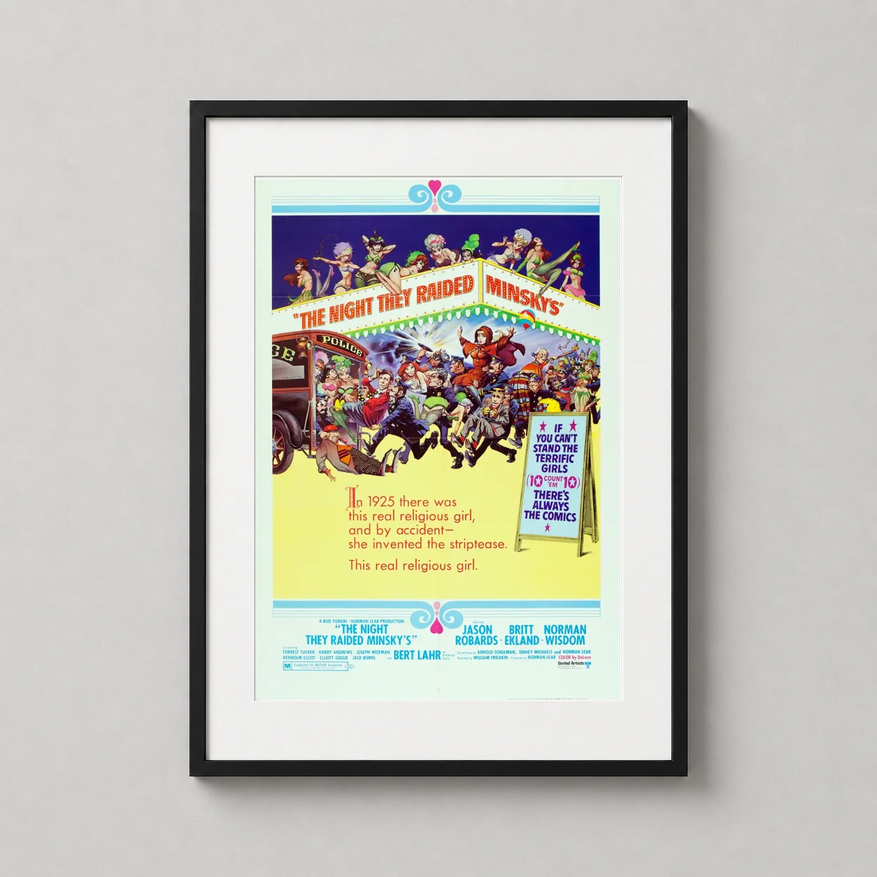 The Night They Raided Minsky's — vibrant 1968 illustrated poster for The Night They Raided Minsky's