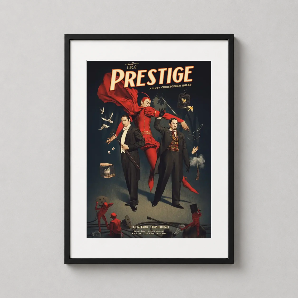 Prestige Christopher Nolan — vintage-style illustration of The Prestige movie featuring Hugh Jackman