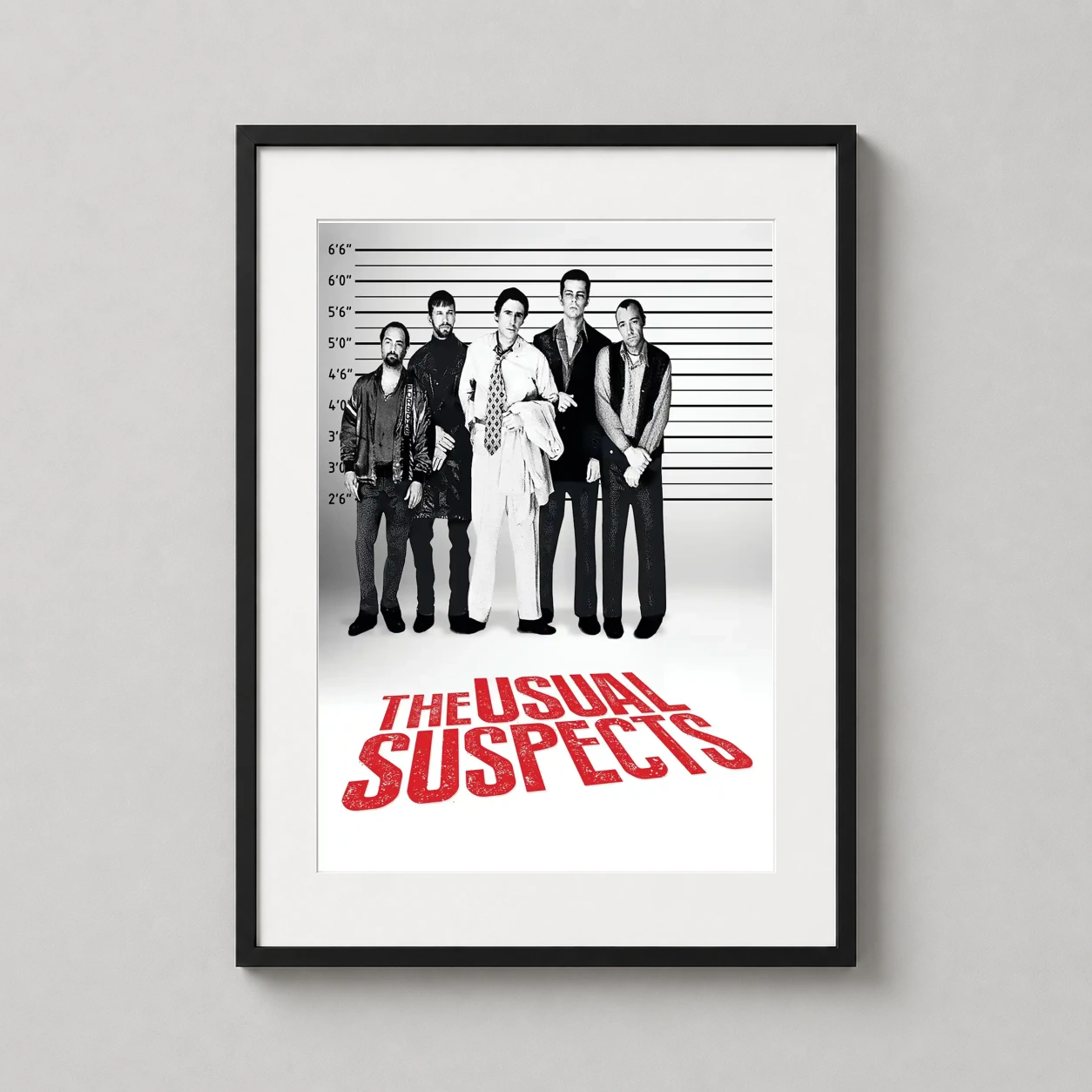 Usual Suspects — this movie poster features the famous police lineup of five criminals