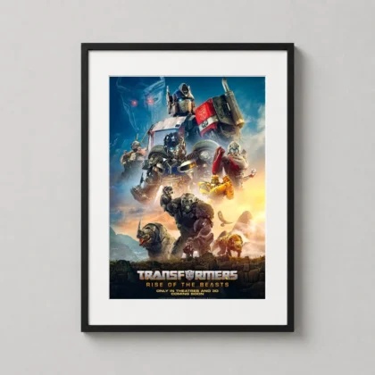 Transformers Rise Beasts Autobot Action Movie Poster showing Transformers Rise of the Beasts 2023 poster featuring Optimus