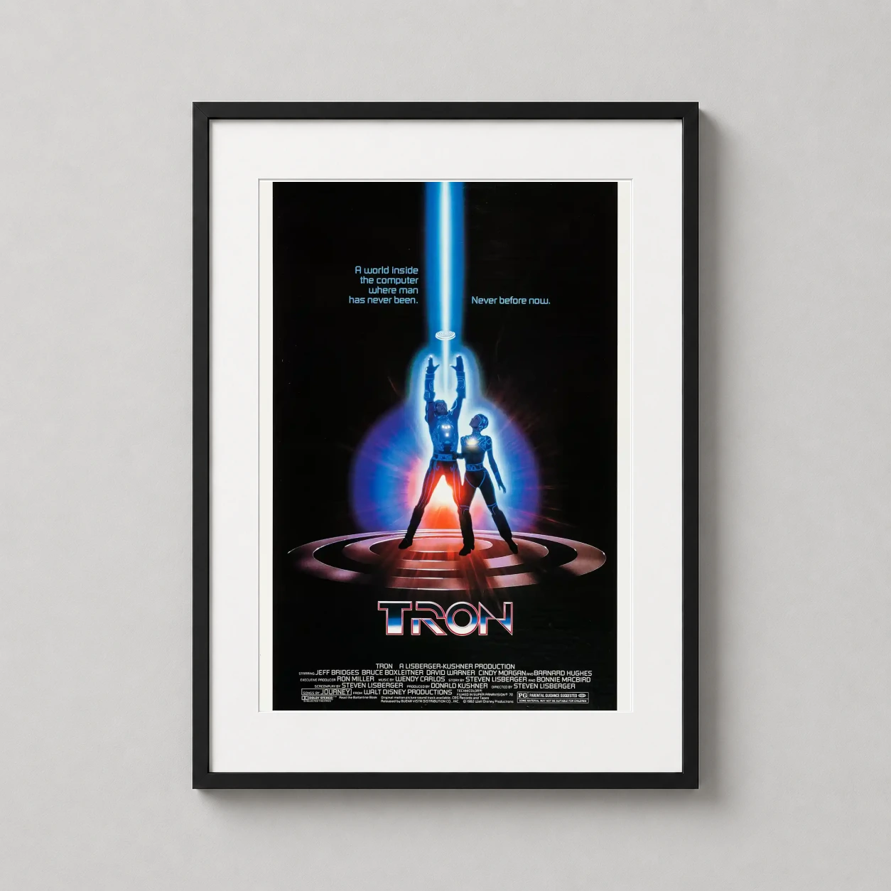 Tron — vibrant Tron 1982 movie poster featuring Kevin Flynn and Yori glowing