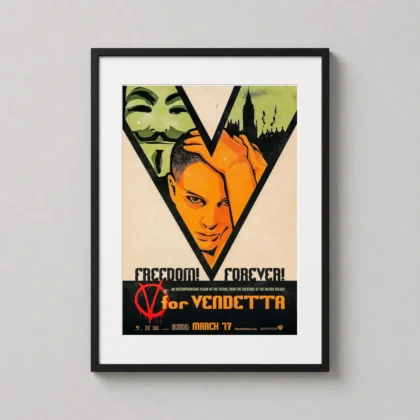 V for Vendetta 2006 Movie – Guy Fawkes Mask decorative movie poster for curated interiors by MerchFuse