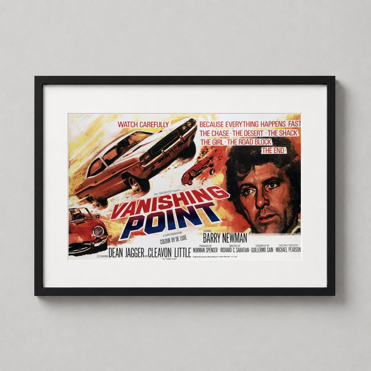 Vanishing Point — this vintage British movie poster for Vanishing Point features a white