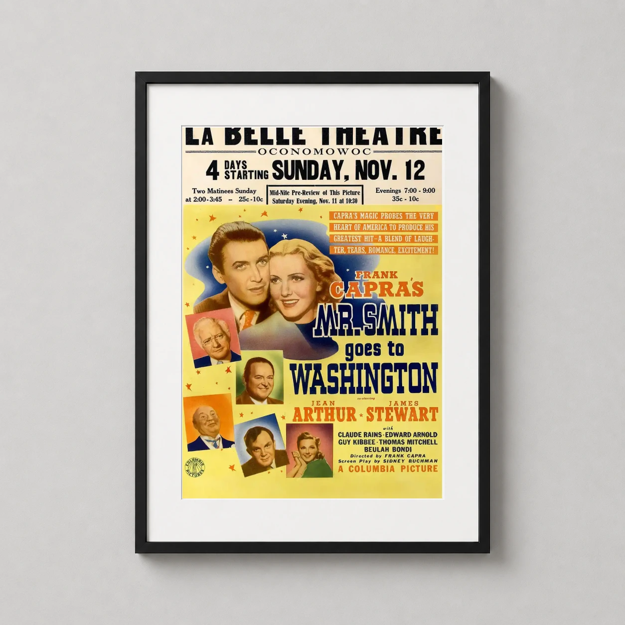 Mr Smith Goes Washington James — vibrant yellow vintage movie poster for Frank Capra’s classic film