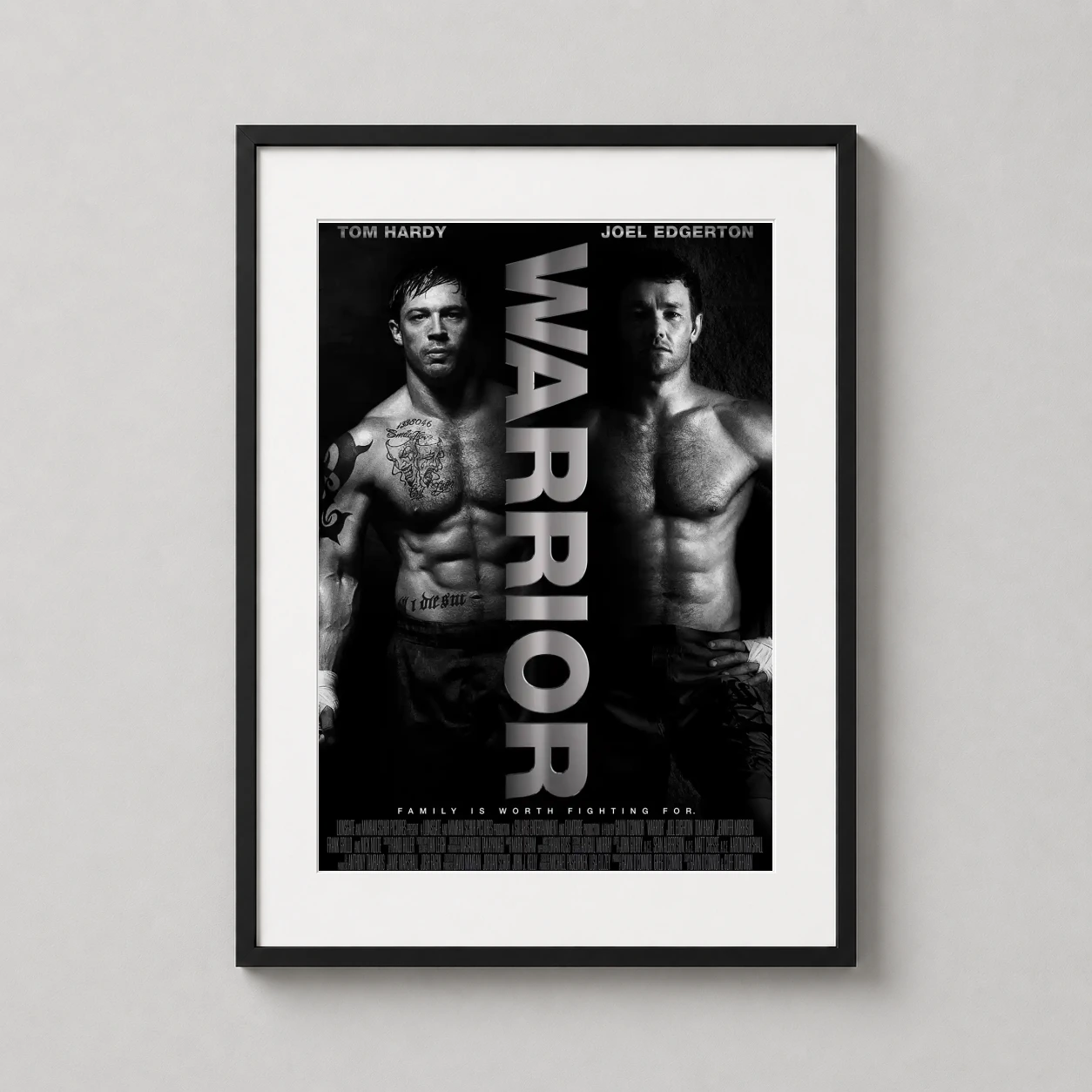 Warrior — high-contrast black and white movie poster for Warrior (2011) featuring