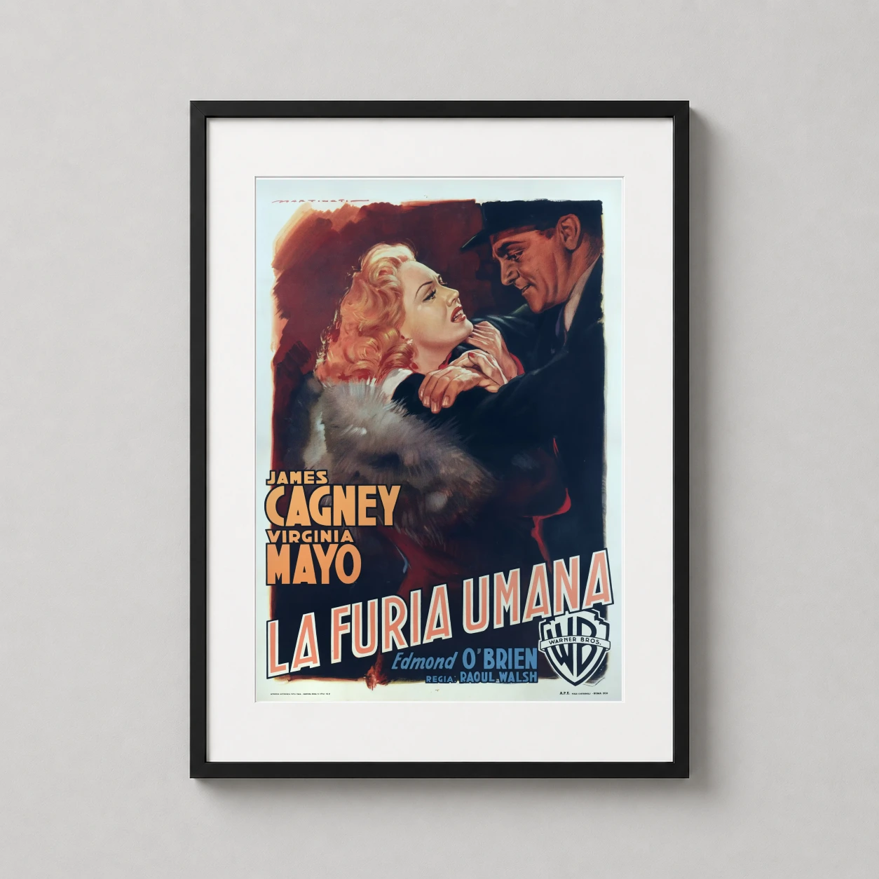 Heat James Cagney Furia Umana — dramatic Italian movie poster for the 1949 film noir White Heat