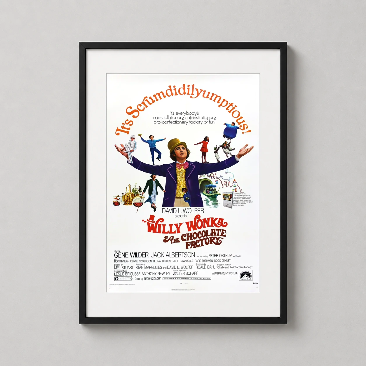 Willy Wonka and the Chocolate Factory — this vintage 1971 film poster features Gene Wilder as Willy Wonka