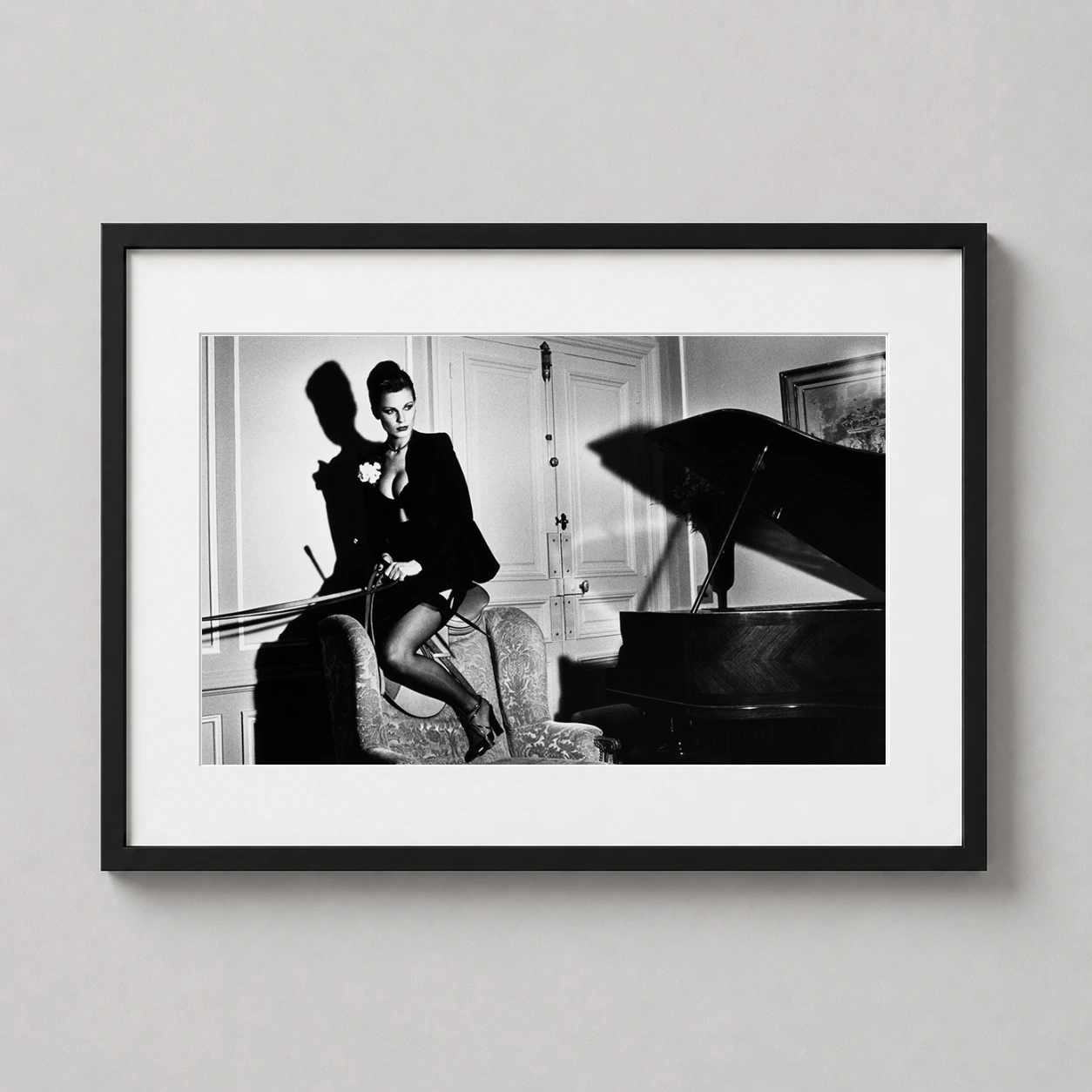 Helmut Newton Saddle Ii — high-contrast black and white photograph featuring a woman in a black