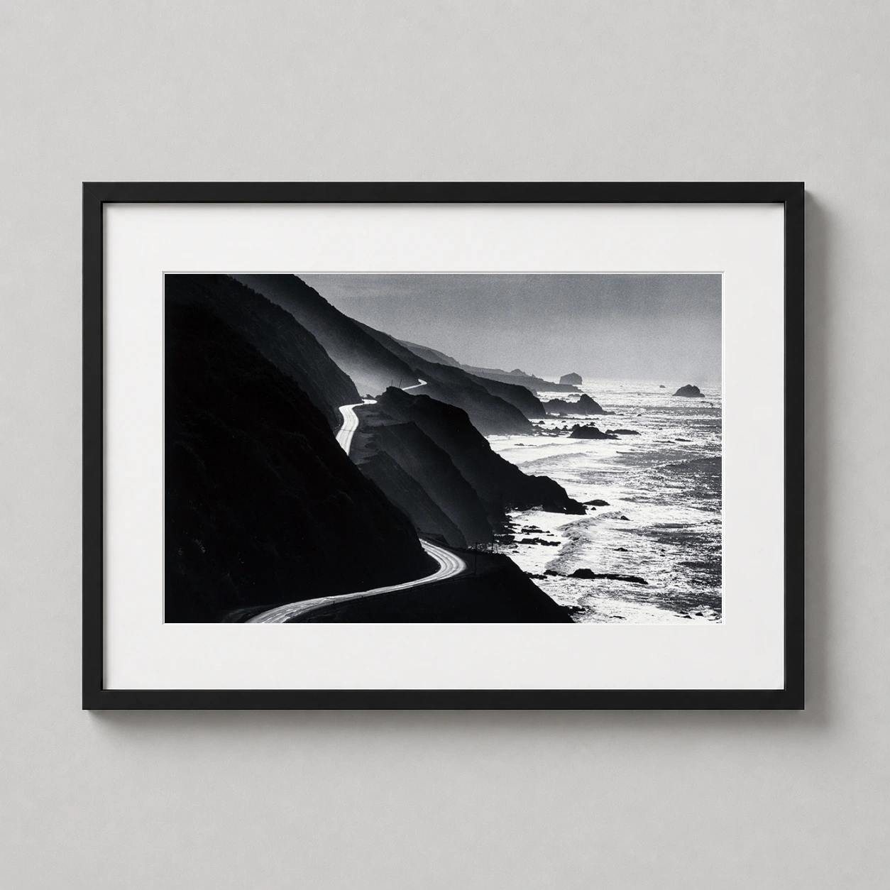 Highway Big Sur California Photo — dramatic black and white photograph of Highway 1 winding along the