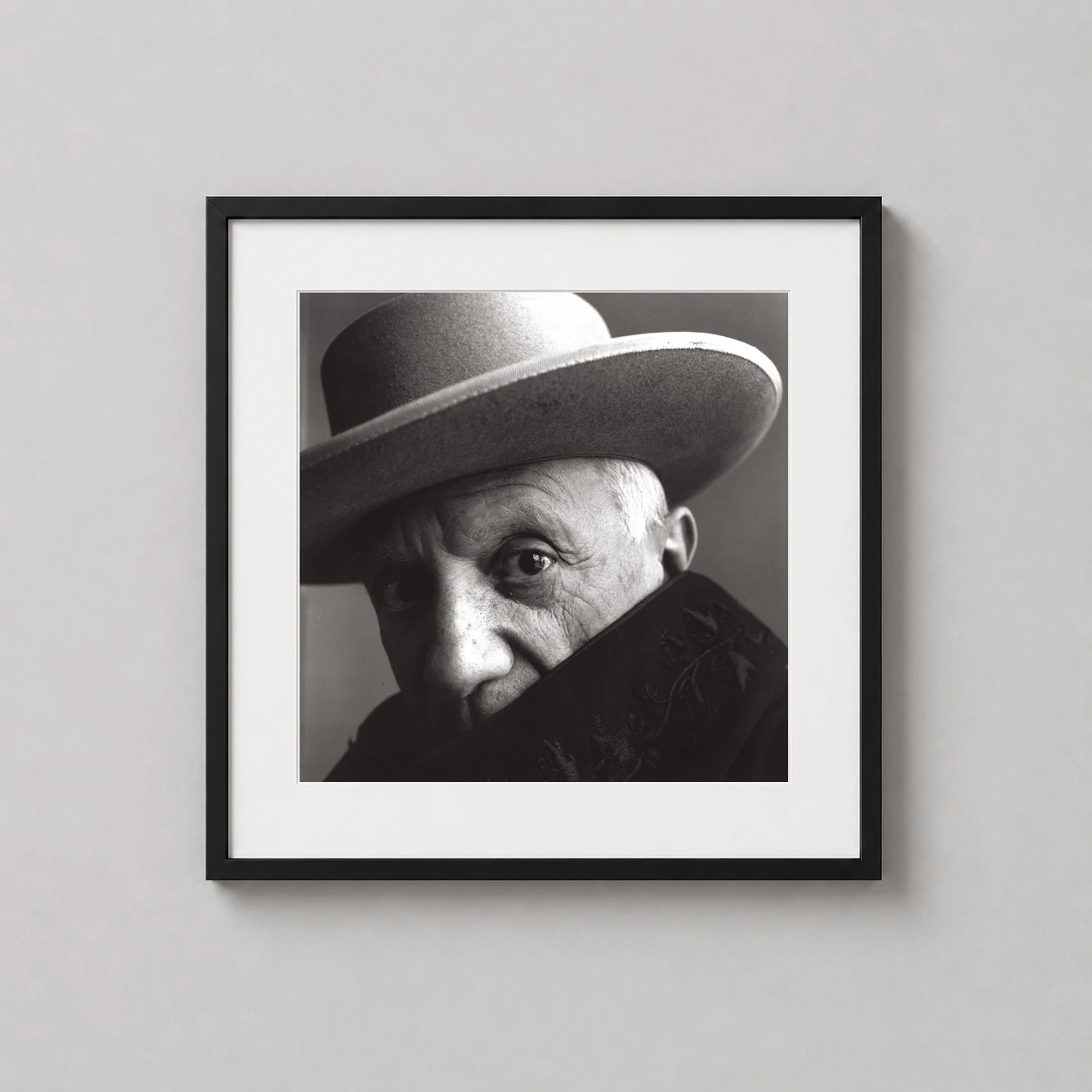 Pablo Picasso Portrait Irving — dramatic black and white close-up photography print of Pablo Picasso in